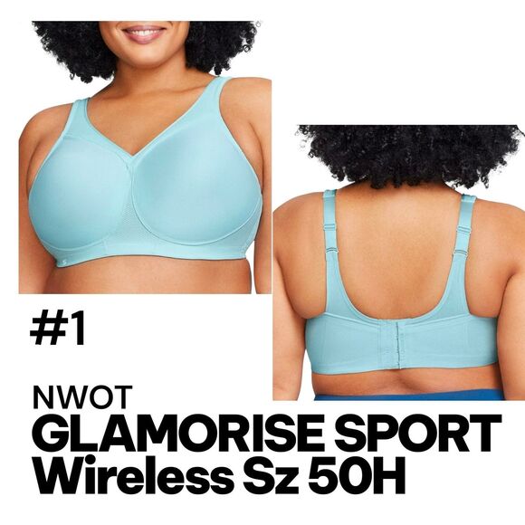 GLAMORISE SPORT Sz 50H NWOT Plus Size MagicLift Baby Blue Sports Bra Wireless - Picture 9 of 9
